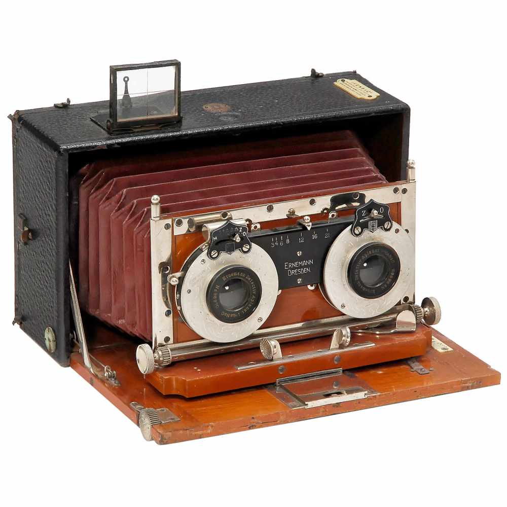 Ernemann Heag IV Stereoskop, c. 1910Heinrich Ernemann A.G., Dresden. Folding-bed stereo camera for