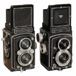 2 Rollei TLR CamerasFranke & Heidecke, Braunschweig. 1) Rolleiflex Automat, 1937, no. 586826, Tessar