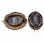 2 Daguerreotype Brooches, c. 1845–55Sizes of the daguerreotypes 1 x 3/5 in. and 4/5 x ½ in., brass