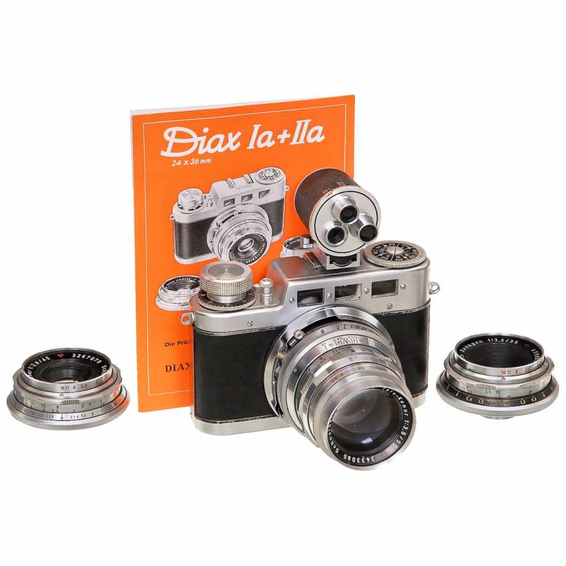 Diax Ia Outfit, 1952Voss. Ulm. Diax Ia, no. 63797, 3 viewfinders, with 3 lenses: Xenagon 3,5/35