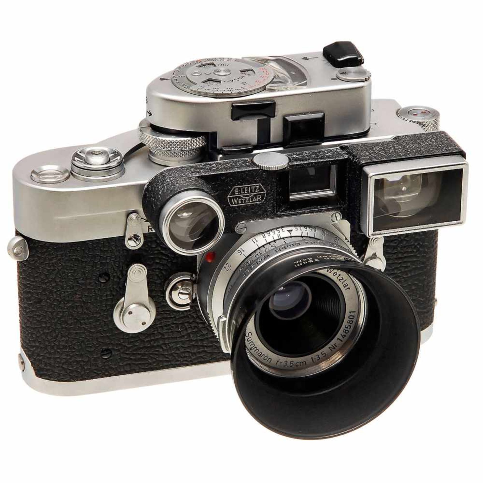 Leica M3 with Summaron 3,5/3,5 cm, 1959Leitz, Wetzlar. No. M3-965874, chrome, single-stroke advance.