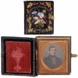 Daguerreotype in Decorative Case, c. 1845USA, 1/6 plate, hand-tinted portrait of a gentleman,