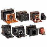 Lot of Plate Cameras1) French plate camera, 9 x 12 cm, marked: "JiDe Paris", c. 1910, presumably