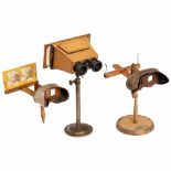 3 Stereo Viewers1–2) 2 Holmes-pattern stereo viewers, for stereo cards of 9 x 18 cm, both with metal