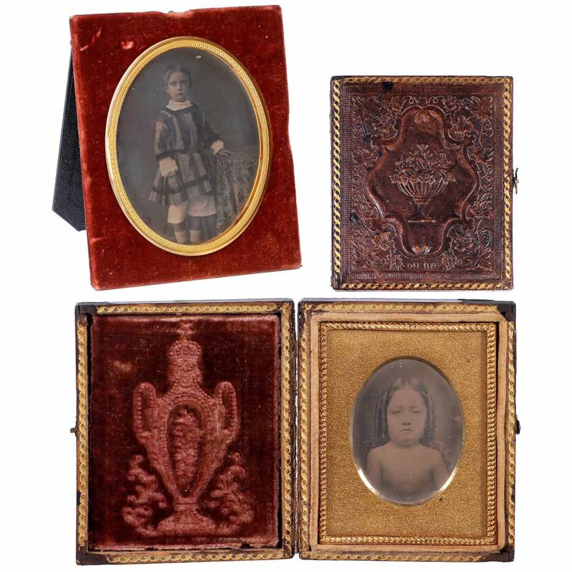 2 Daguerreotypes (Portraits of Children), c. 1845–501) Anonymous. ¼ plate, lightly hand-tinted, oval