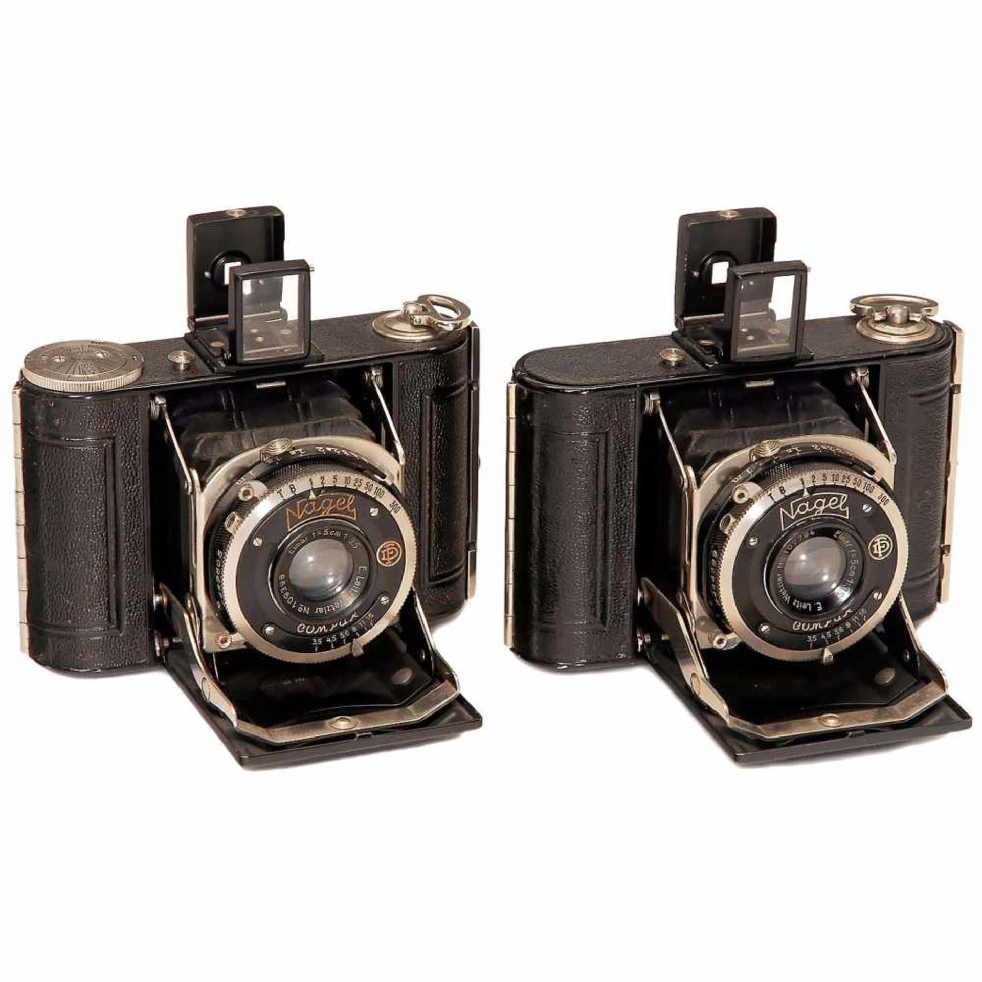 2 Nagel Vollenda "Elmar" Cameras, 2 Different Versions, 1932Nagel, Stuttgart. Type 48, Elmar 3,5/5