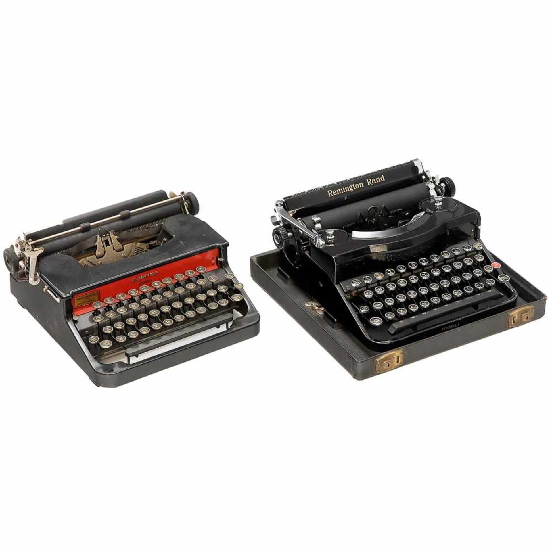 4 American Portable Typewriters, c. 19301) Corona Folding, with case. - 2) Remington Rand, with - Bild 2 aus 3