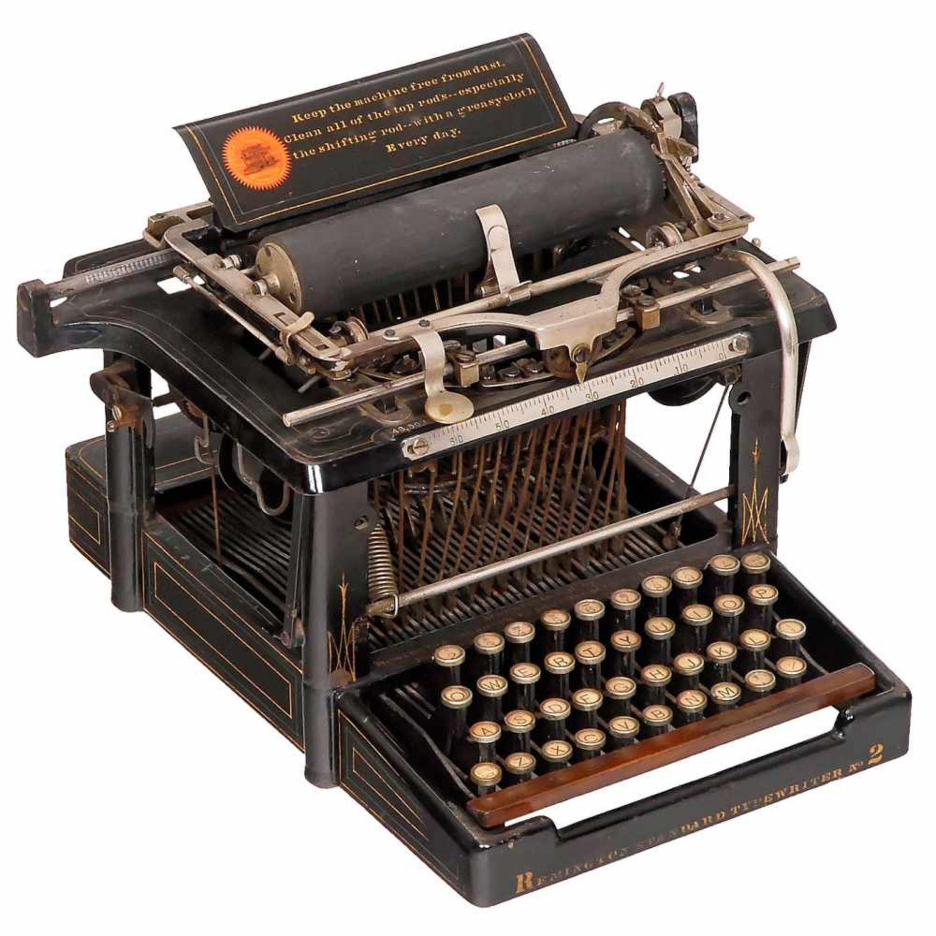 3 American Typewriters1) "Remington Standard No. 2", 1890. Early American upstroke machine, - Bild 3 aus 3