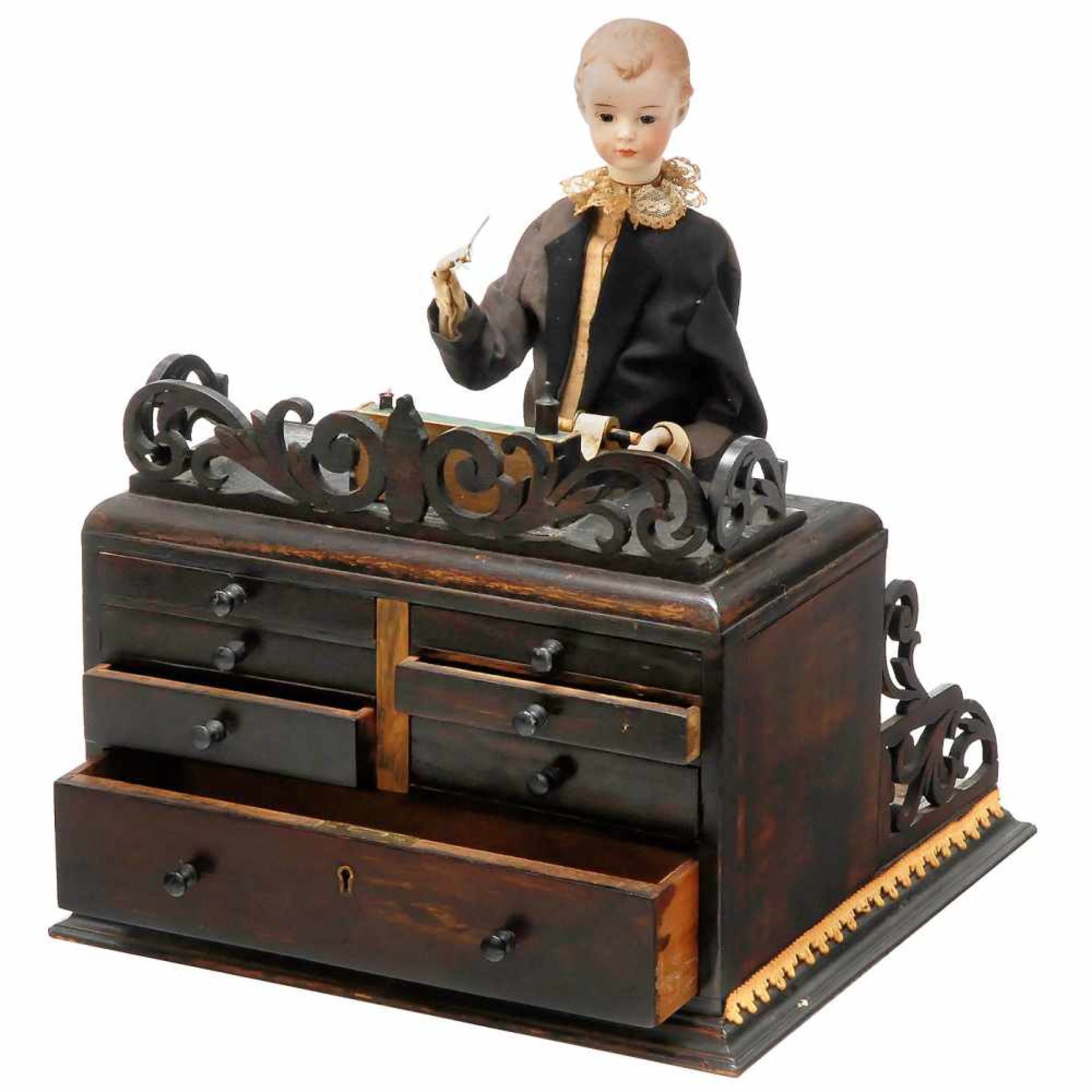 Mechanical Accountant Automaton with MusicDate and manufacturer unknown, Heubach bisque head with