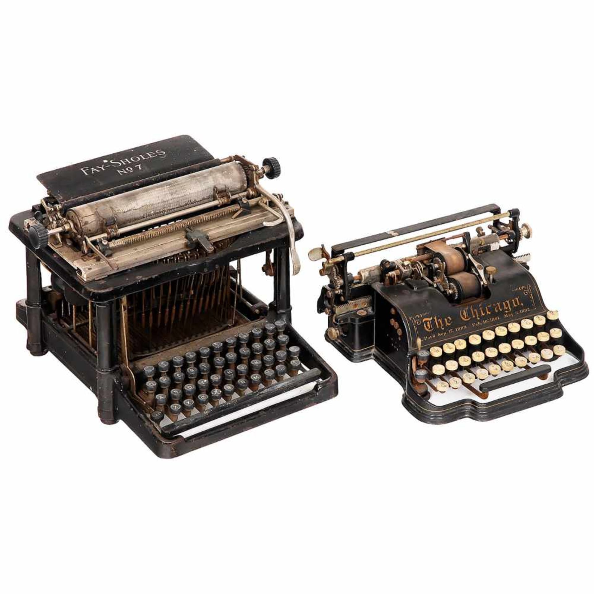 3 American Typewriters1) The Chicago typewriter, 1889, very desirable American typesleeve machine - Bild 2 aus 3