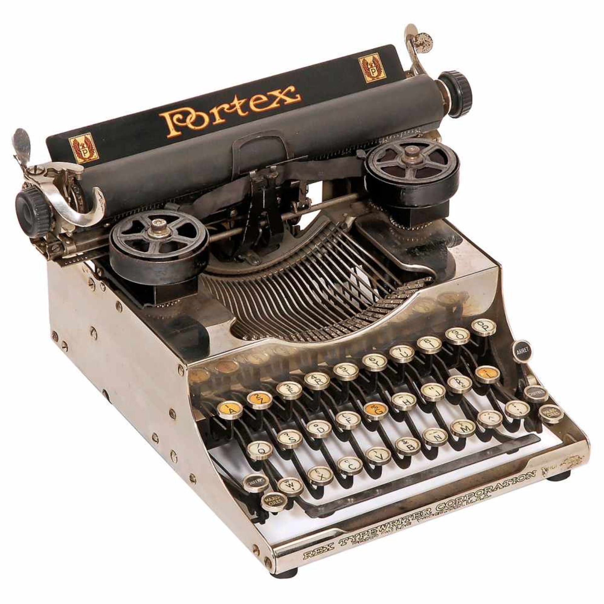 Portex Model 5 Chrome Typewriter, 1922American three-row portable typewriter, manufactured by Rex