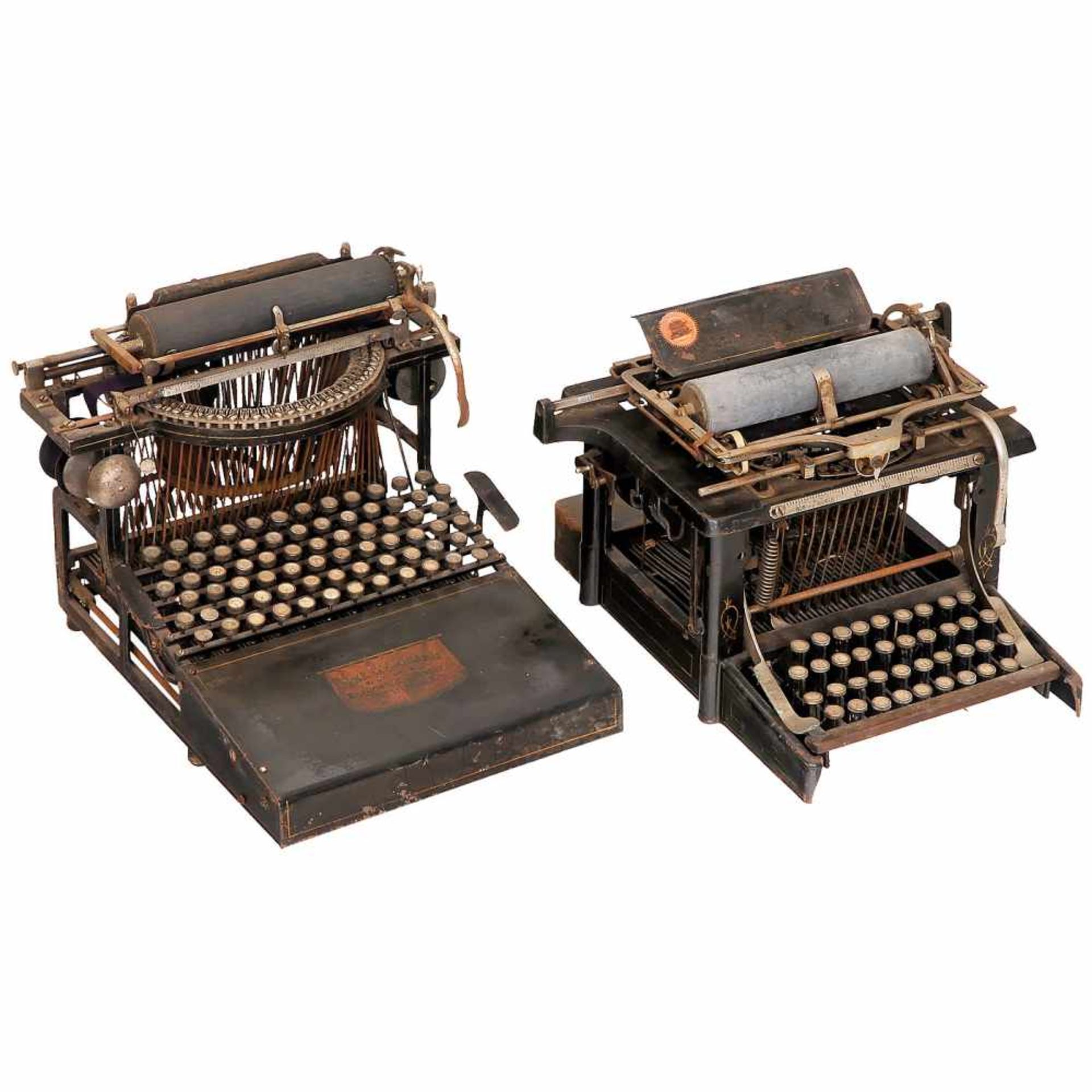 2 American Typewriters1) Caligraph No. 2, 1883, early American upstroke typewriter with full - Bild 2 aus 3