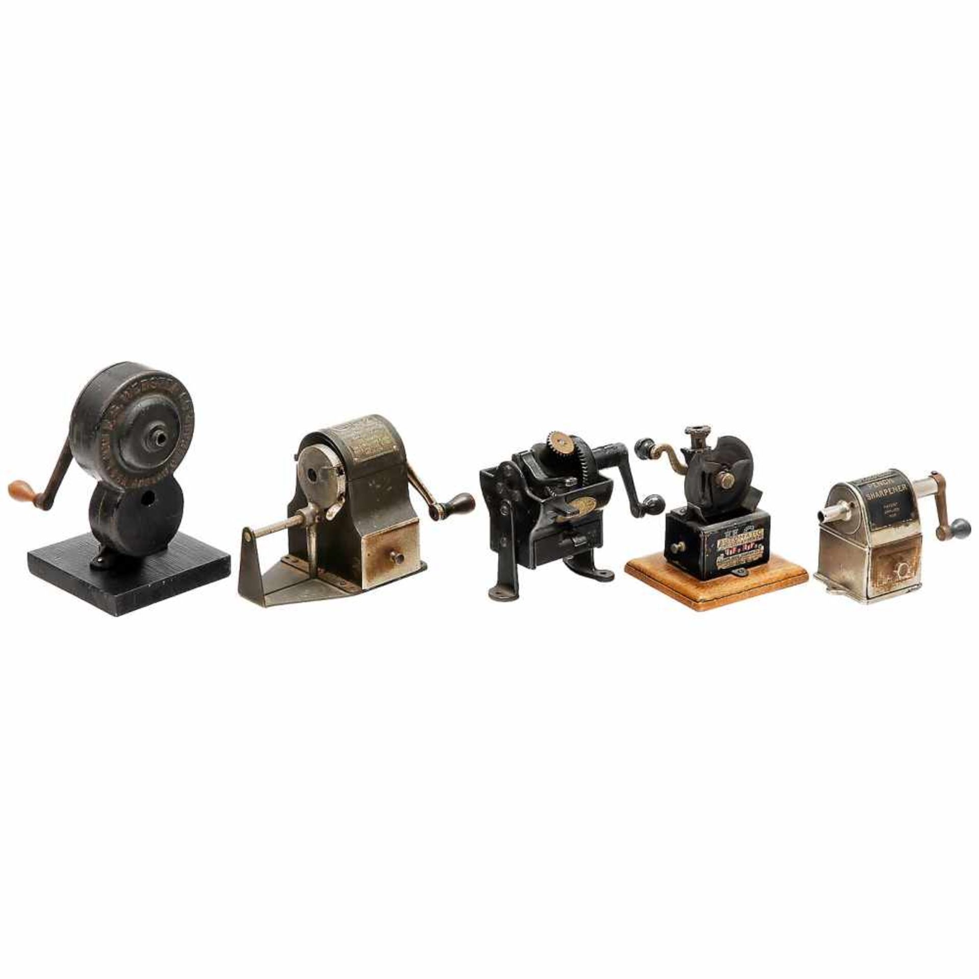 5 Antique Mechanical Pencil Sharpeners1) A.B. Dick Company, Chicago. Planetary Pencil Pointer, c.