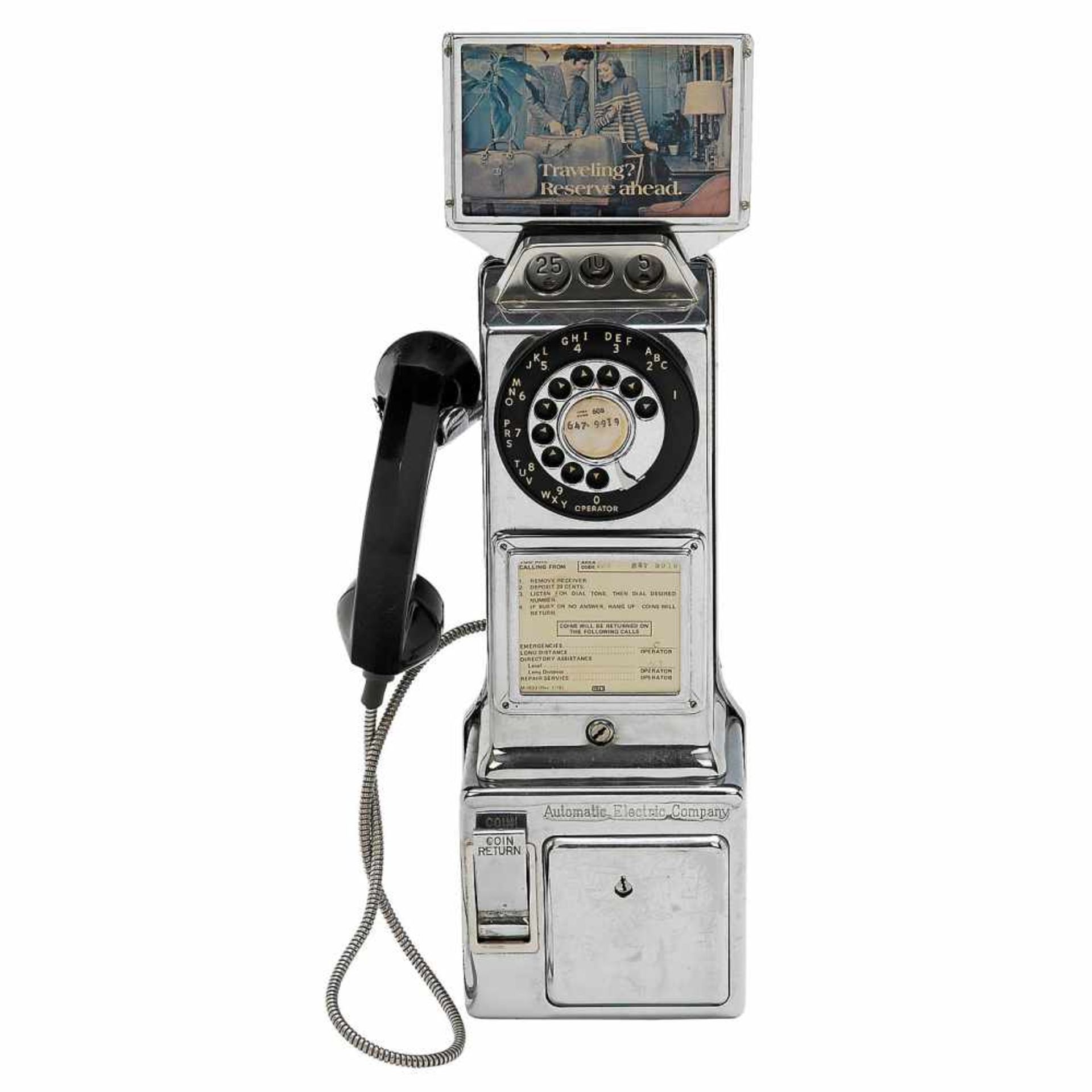 American Pay Phone, c. 1950Automatic Electric Company, Chicago. Chrome-plated, bakelite earphone,