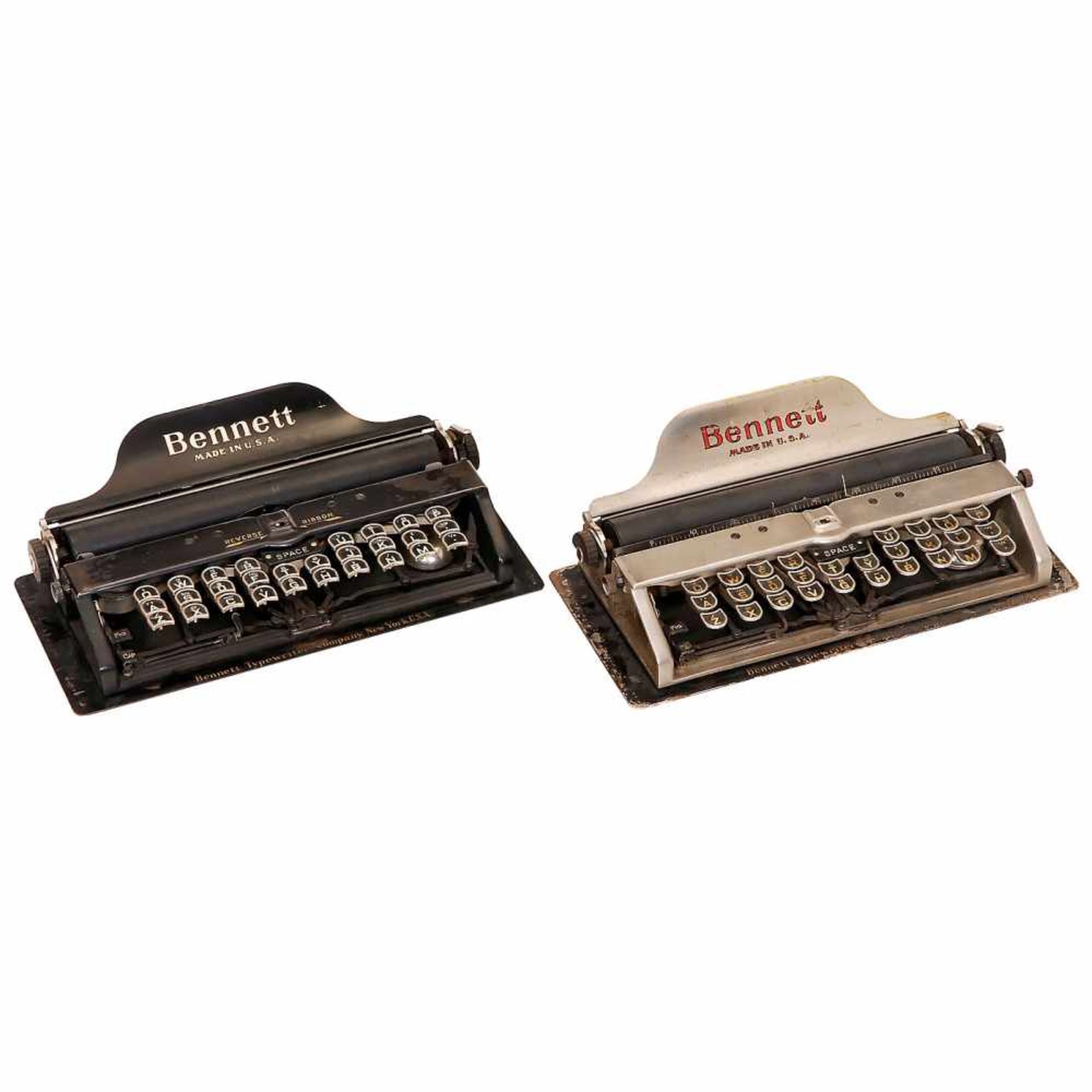 2 American Bennett Typewriters, c. 1910Bennett Typewriter Company, New York. Typewheel machines,