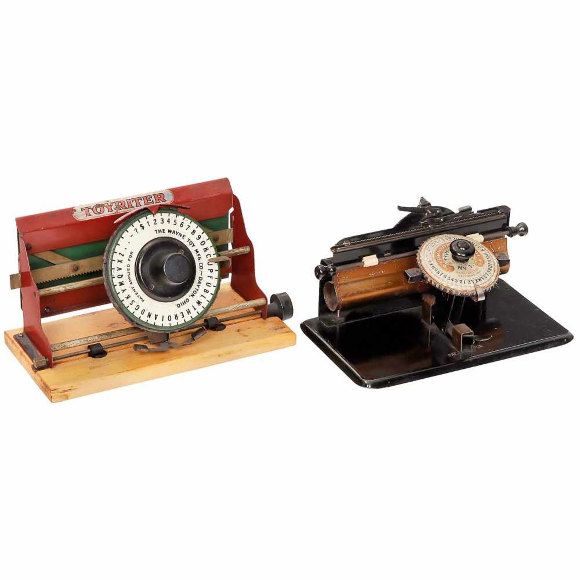 2 American Toy Typewriters1) Lord Baltimore No. 1, c. 1900, manufactured by Baumgarten & Co.,