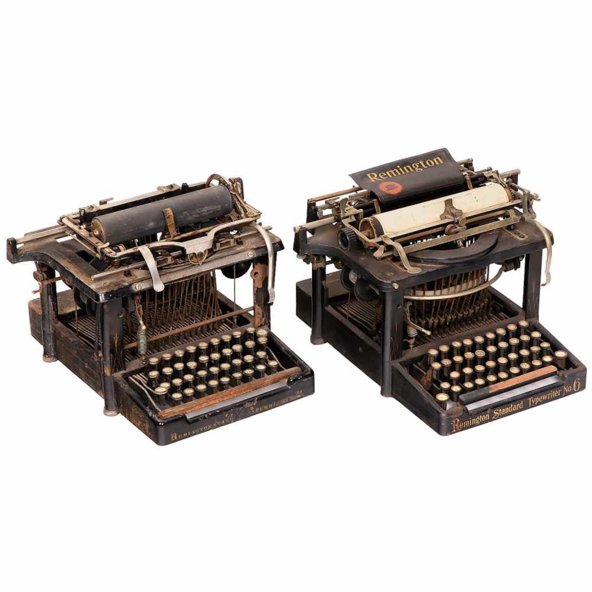 2 Remington Typewriters1) Remington No. 2, c. 1890, serial no. 78015, no paper rest, one key broken.