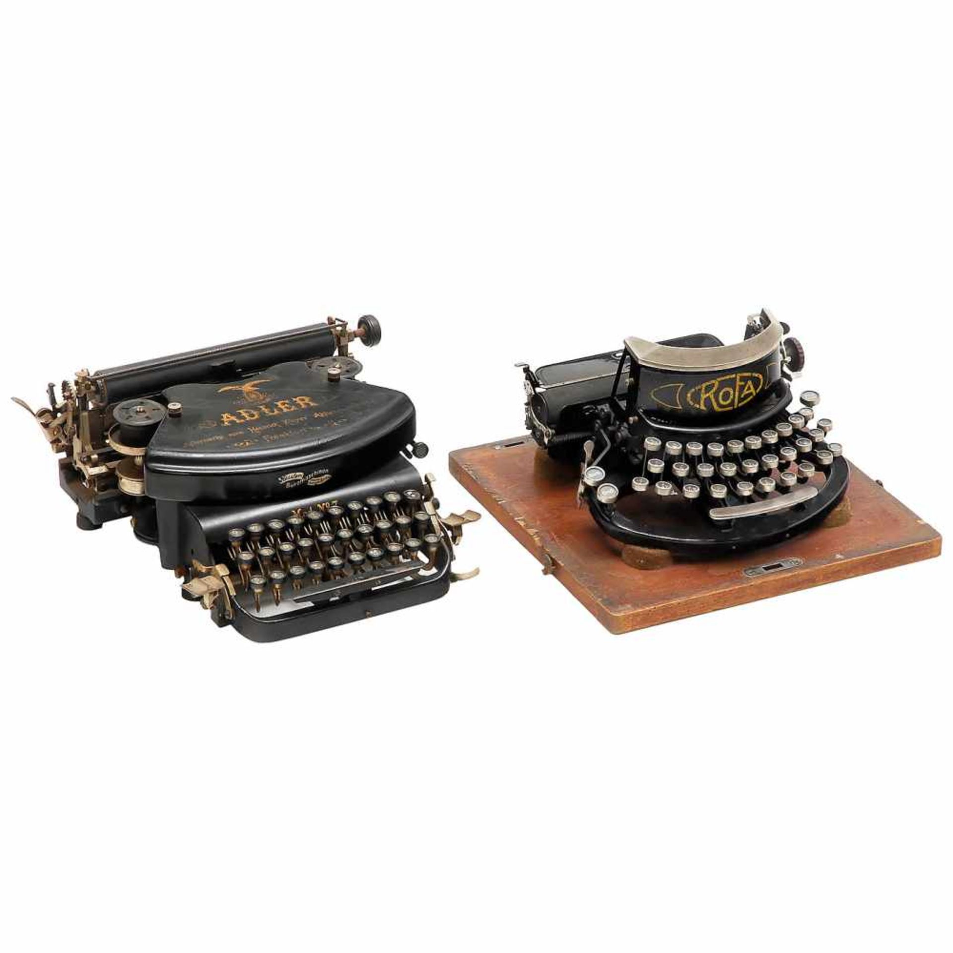 3 Typewriters1) Robert Fabig GmbH, Neuruppin, Germany. Rofa, c. 1925, curved keyboard, ink-roller - Bild 2 aus 3