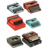 6 Portable Typewriters1) Olivetti Valentine, Italy, red, with case. - 2) Remington Ten Forty, Made