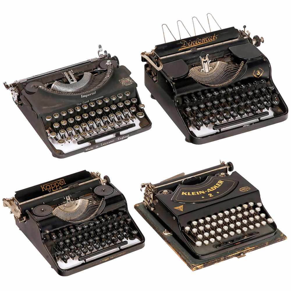 4 Portable Typewriters, c. 19351) Kappel VA, no. 105289, Maschinenfabrik Kappel in Chemnitz,