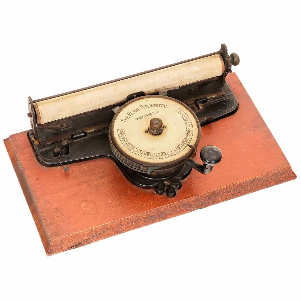 "The Searing Pearl", c. 1893American index typewriter, variation 2 with painted metal frame base,