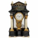 Viennese Musical Portico Clock, c. 1850With 4 ½ in. (11,5 cm) enameled Roman dial, three-train