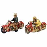 2 Schuco Tinplate Motorcycles, c. 1955Lithographed tin. 1) Curvo 1000. - And: 2) Sport 1012. -