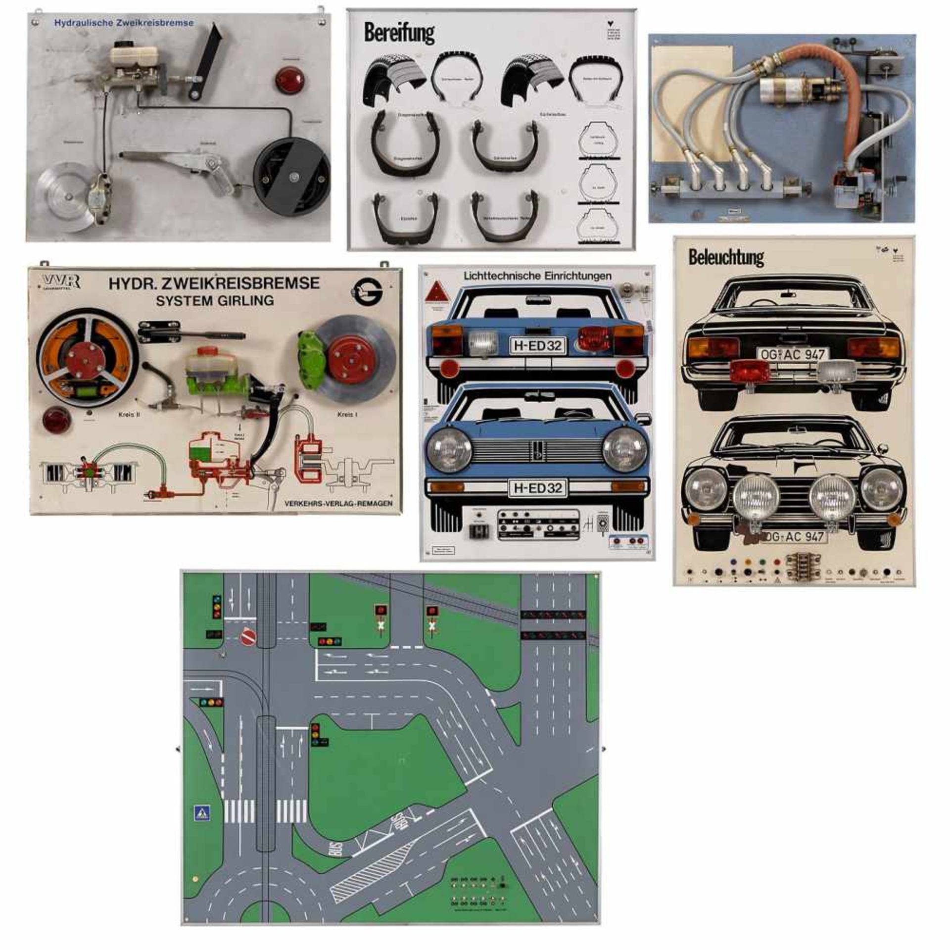 7 Driving School Educational Boards1) Hydraulic dual-circuit brake, Girling system. - 2) Tyre