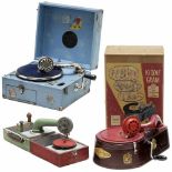 3 Toy Gramophones, c. 1935-501) The Jetel Imperial Portable Gramophone, England, leatherette-covered