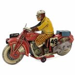 Mettoy No. TT 3149 Motorcycle, c. 1955Made in Great Britain, lithographed tin, clockwork, working,