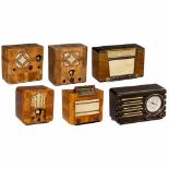 6 Philips Radio Receivers1) 736A, super-inductive, 6 tubes, wood case, 1934. - 2) 836A, super-