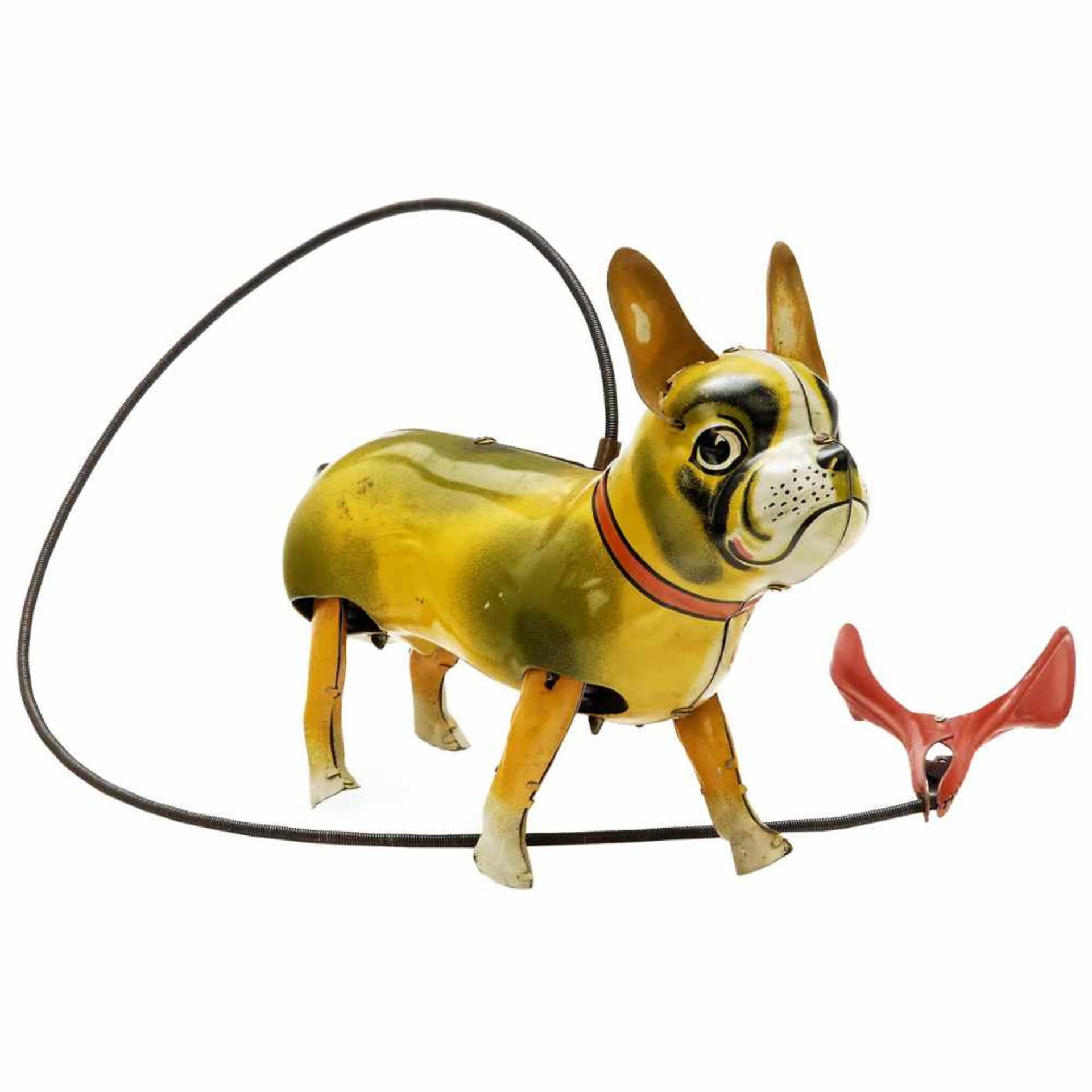 Walking Bulldog Toy by Blomer & Schüler, c. 1955Nuremberg, Germany. Lithographed tin, remote-