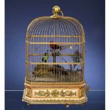 Triple-Singing Bird Automaton by Bontems, c. 19103 birds with original red, green and blue