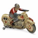 Technofix No. 255 Trick Motorcycle, c. 1950Made in US-Zone Germany, lithographed tin, clockwork,