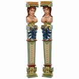 2 Figural Carved Carousel or Organ Caryatids, c. 1975Wood, polychrome-painted figures of bare-