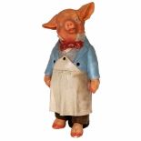 Butcher's Shop Window Advertising Figure, c. 1970Smiling pig, dressed as a butcher, pottery,