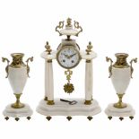 French Marble Portico Clock Garniture, c. 1890White marble case with gilt-bronze mounts and two