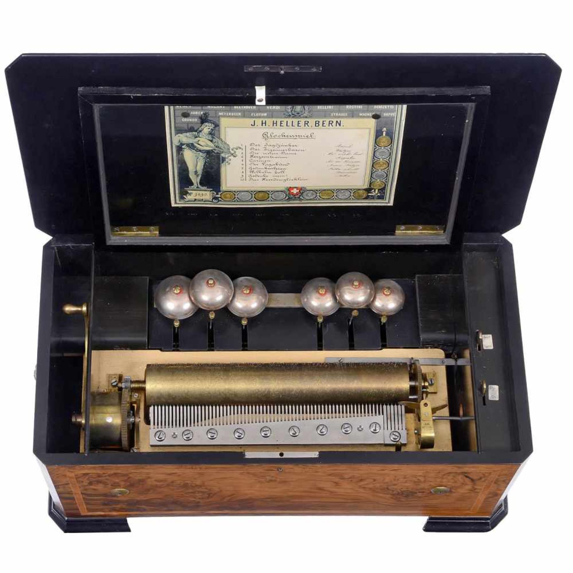 "Glockenspiel" Musical Box by J.H. Heller, c. 1895J.H. Heller, Bern, Switzerland. No. 9890,