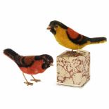 2 Bird Prototypes from Schuco Product Development, c. 1935Multi-colored mohair, metal beaks and