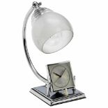 Art-Deco Table Lamp, c. 1930Germany. Chromium-plated metal, mechanical clock with alarm (working),