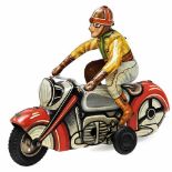 Motorcyclist by Göso, c. 1950Christian Götz & Sohn, Fürth, Germany. Lithographed tin, friction,