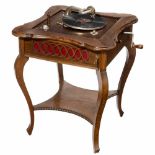 Gambling Table with Integrated Gramophone, c. 1930Oak case, 23 3/5 x 23 3/5 x 27 ½ in., 180°