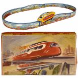 Technofix No. 271 Rocket Track, c. 1955Made in US-Zone Germany, lithographed tin, spring-driven, a