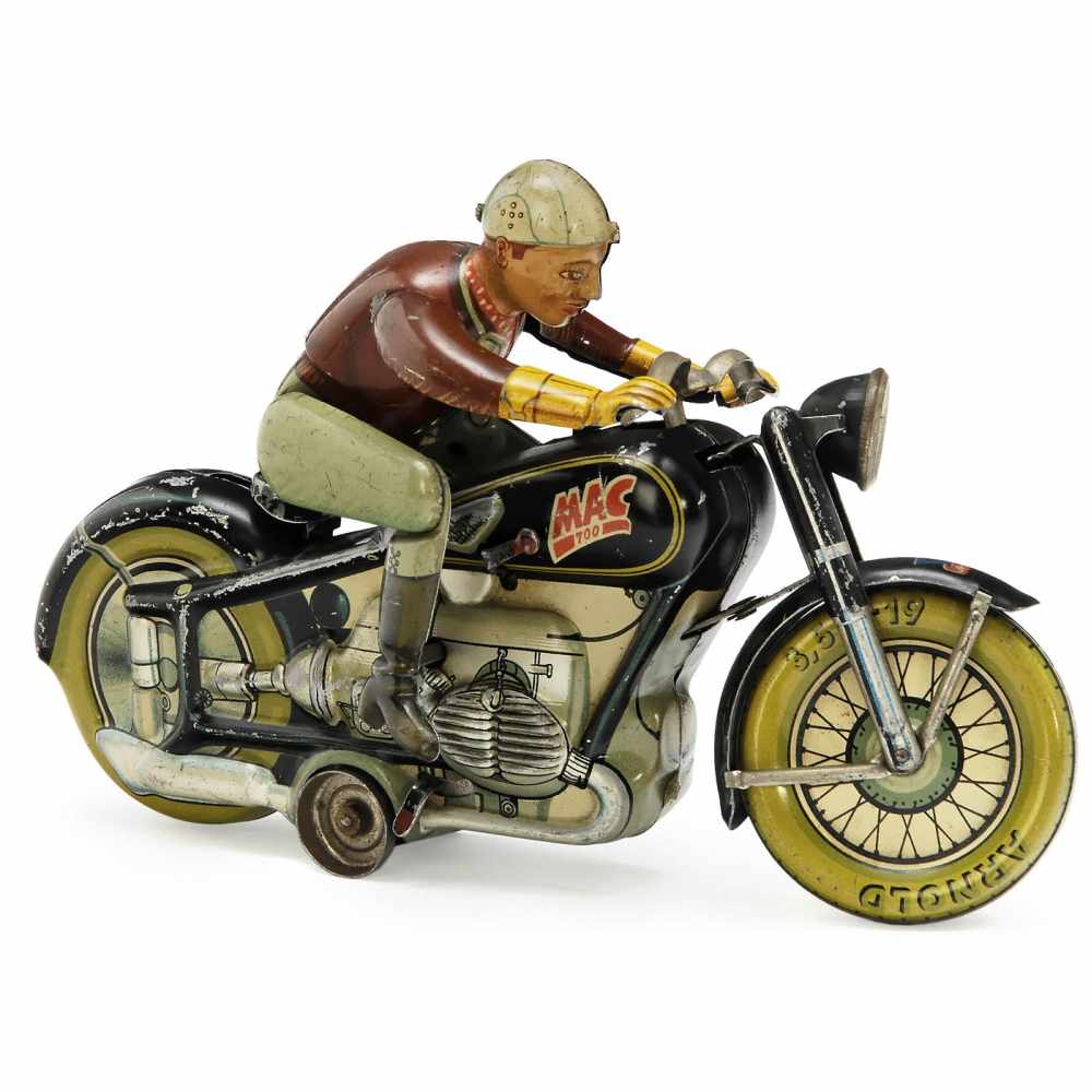 Arnold "Mac 700" Trick Motorcycle, c. 1950Made in US-Zone Germany, lithographed tin, clockwork, - Image 2 of 2