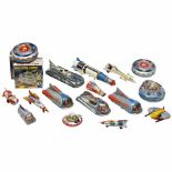 Group of Japanese Space Toys, 1960-80Various manufacturers, mostly lithographed tin, spring-driven