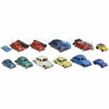 12 Japanese Tin Toy Volkswagen Beetles, c. 1950-70Manufactured by Bandai, Yonezawa and others.