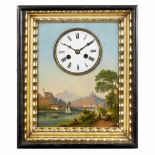 Southern German Picture Clock, c. 1880Alpine landscape, oil on tin, enameled dial, gilded and