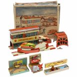 4 Tinplate Toys by Höfler, c. 1950Johann Höfler, Fürth, Germany. Lithographed tin, spring-driven (