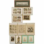 10 Framed Pictures of Showmen and PassengersHistorical motifs: organ grinders, fairground organs,