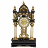 Viennese Musical Portico Clock, c. 1850With 4 ¾-inch (12 cm) enameled Roman annular dial, three-